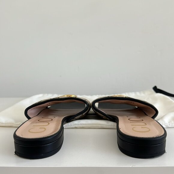 Gucci GG Jolie Leather-Trimmed Embellished Logo-Detailed Canvas Slides Size: 37 - Picture 8 of 11